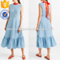 Hot Sale Blue Sleeveless Ties Ruffled Hem Midi Summer Daily Dress Manufacture Wholesale Fashion Women Apparel (TA0002D)
